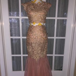 A beautiful Gold/Pink/Peach prom dress